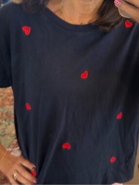 J. Crew Navy Short Sleeve Tee with Red Heart Embroidery